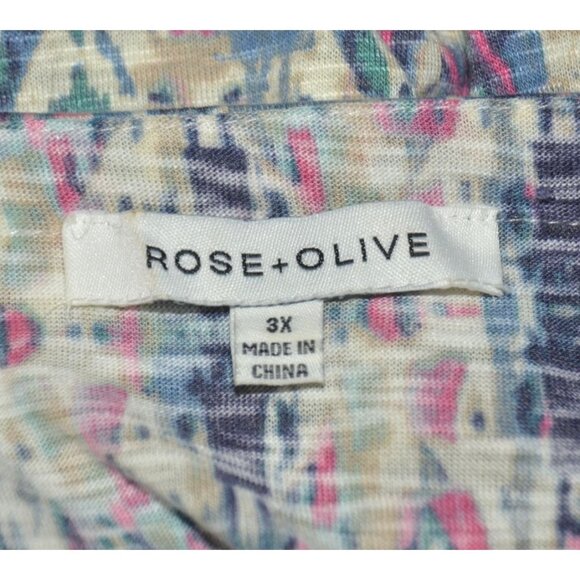 Rose + Olive Womens 3X Colorful Abstract Print Pleated 3/4 Sleeve Blouse Top - Picture 7 of 9